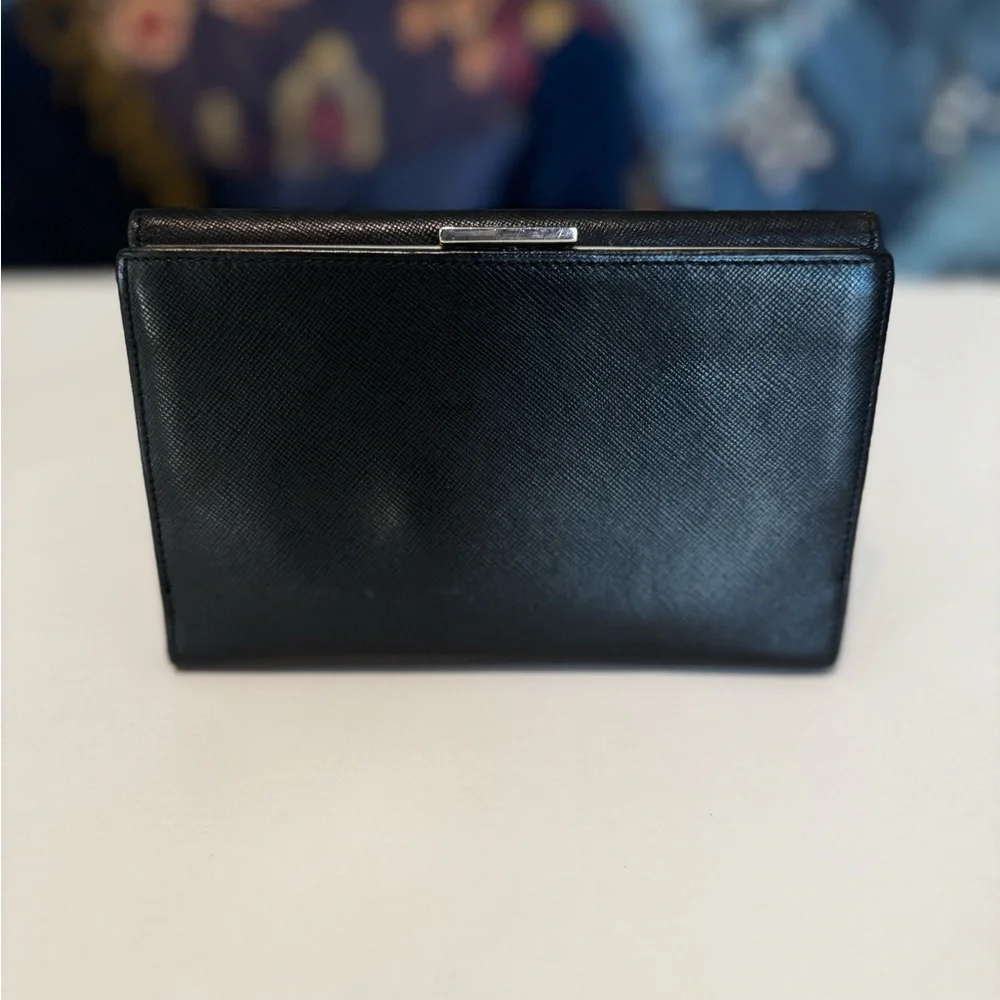 PRADA Saffiano Leather Continental Wallet Black Double Snap Closure - Authentic - Picture 4 of 8